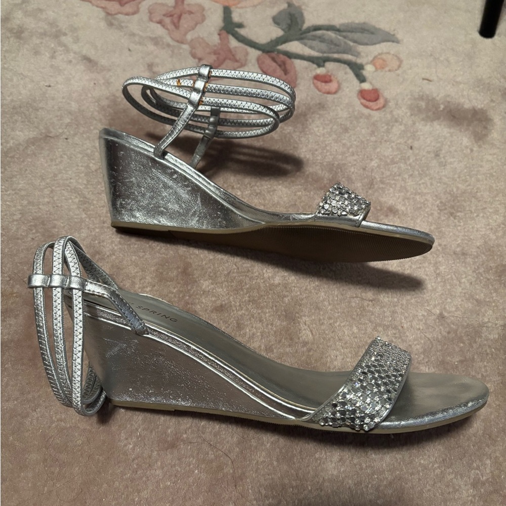 Vintage Silver Call it Spring Wedge Evening Heels